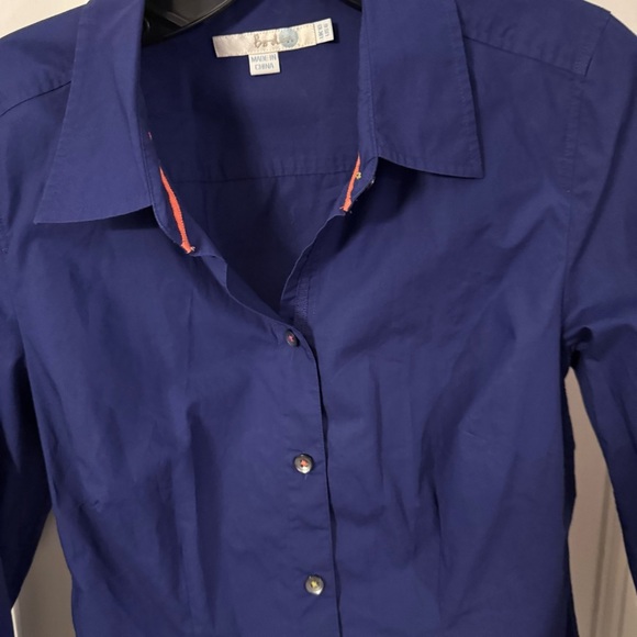 Boden Women’s Deep Blue Button Up Shirt W/ Contrast Flip Cuffs & Collar Sz 6 - Picture 5 of 13